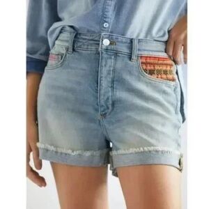 Anthropologie Pilcro Signature Ultra High Rise embroidered denim shorts 29